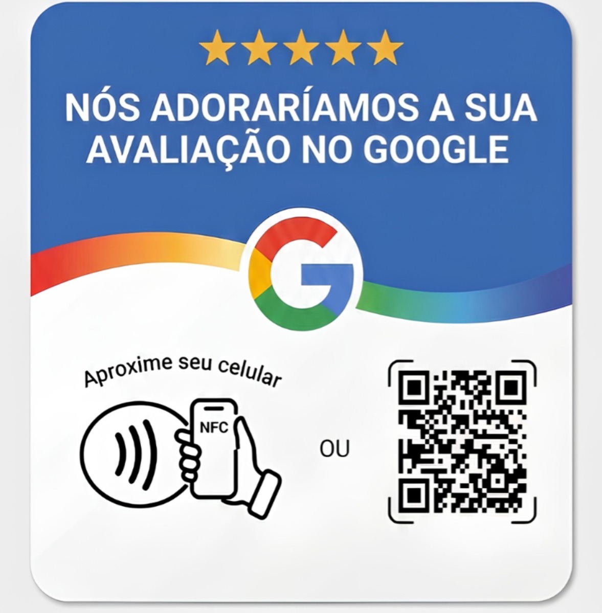 Plaquinha Google Avaliação azul com NFC e QR Code
