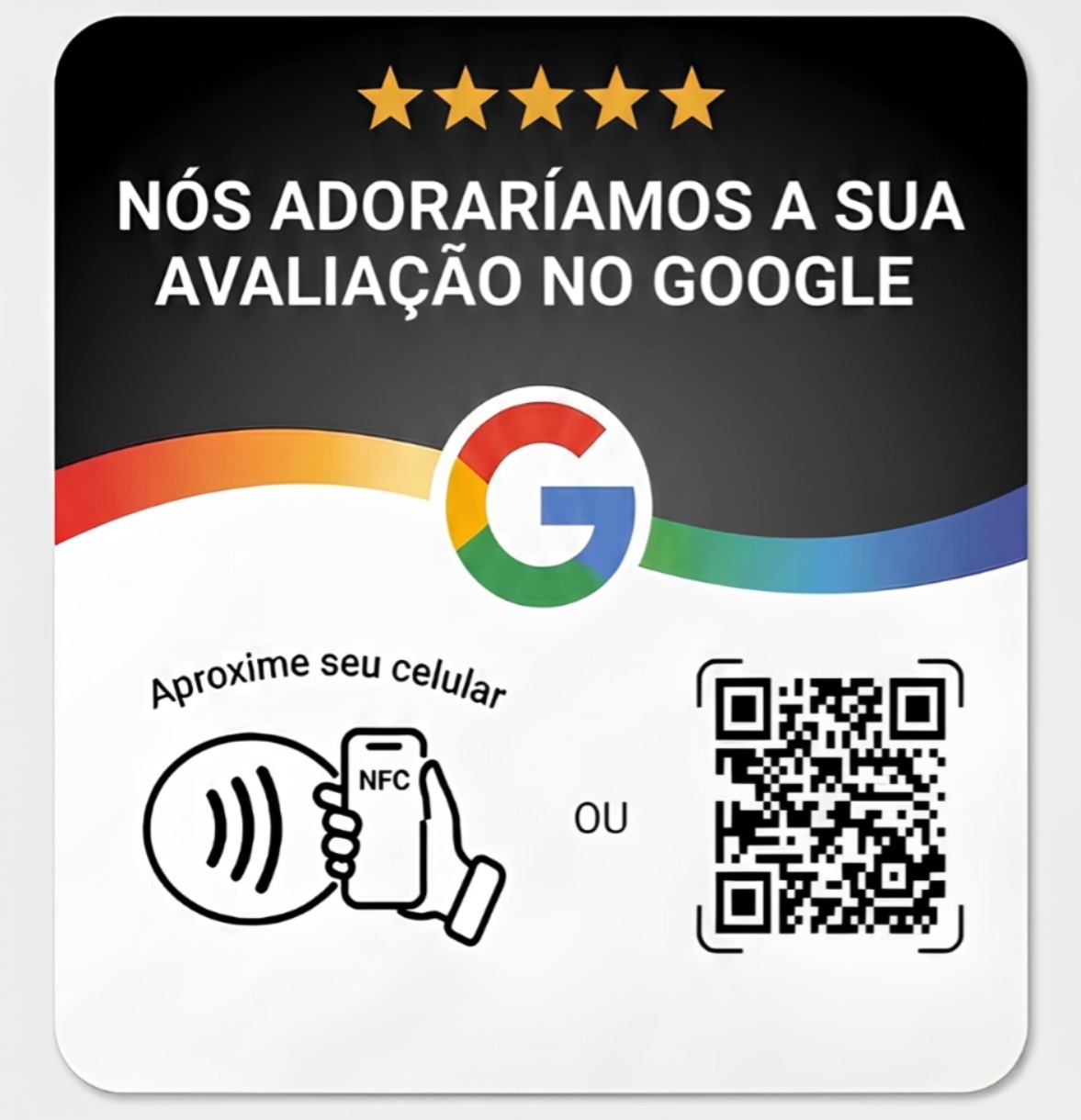 Plaquinha Google Avaliação preta com NFC e QR Code