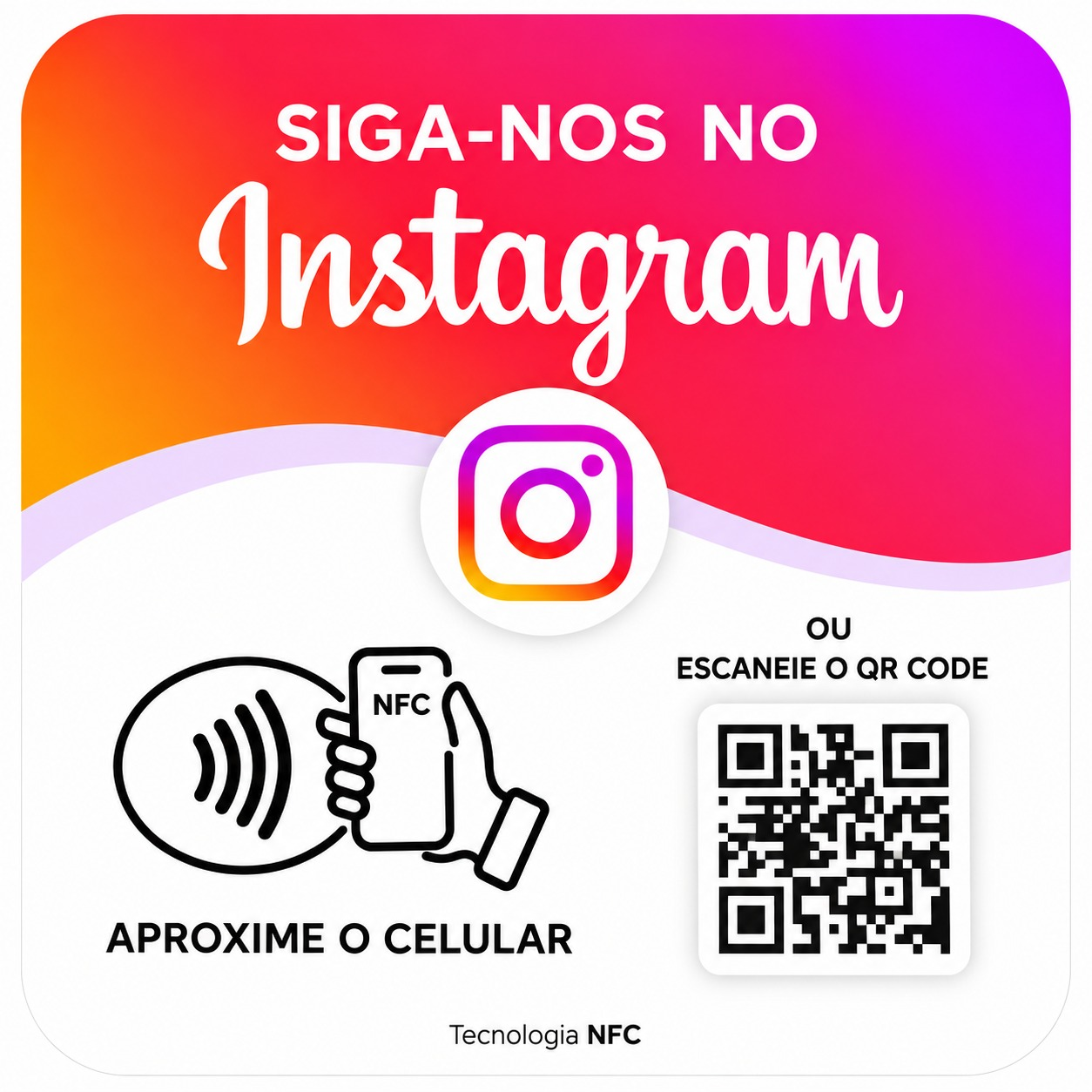 Plaquinha Instagram com NFC e QR Code